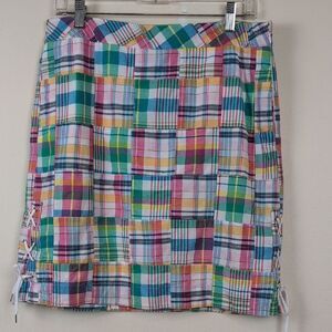 Talbot's Petites CottonMadras Plaid Patchwork Pencil Skirt Side Lace Up Size 10P